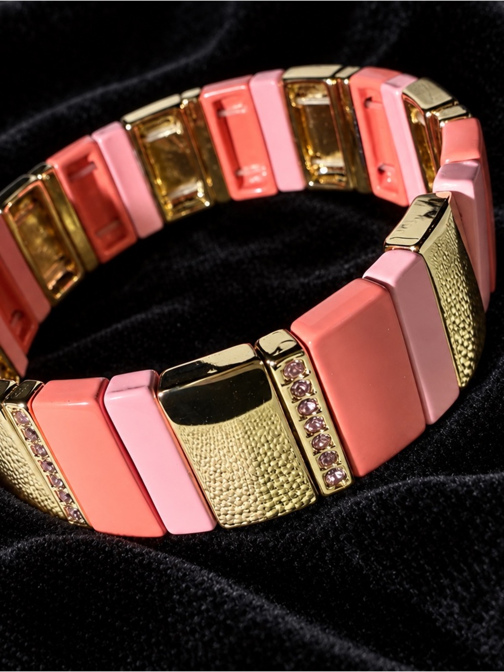 Laundry by Shelli Segal Gold Colored Pink & Coral Tile Stretch Bracelet